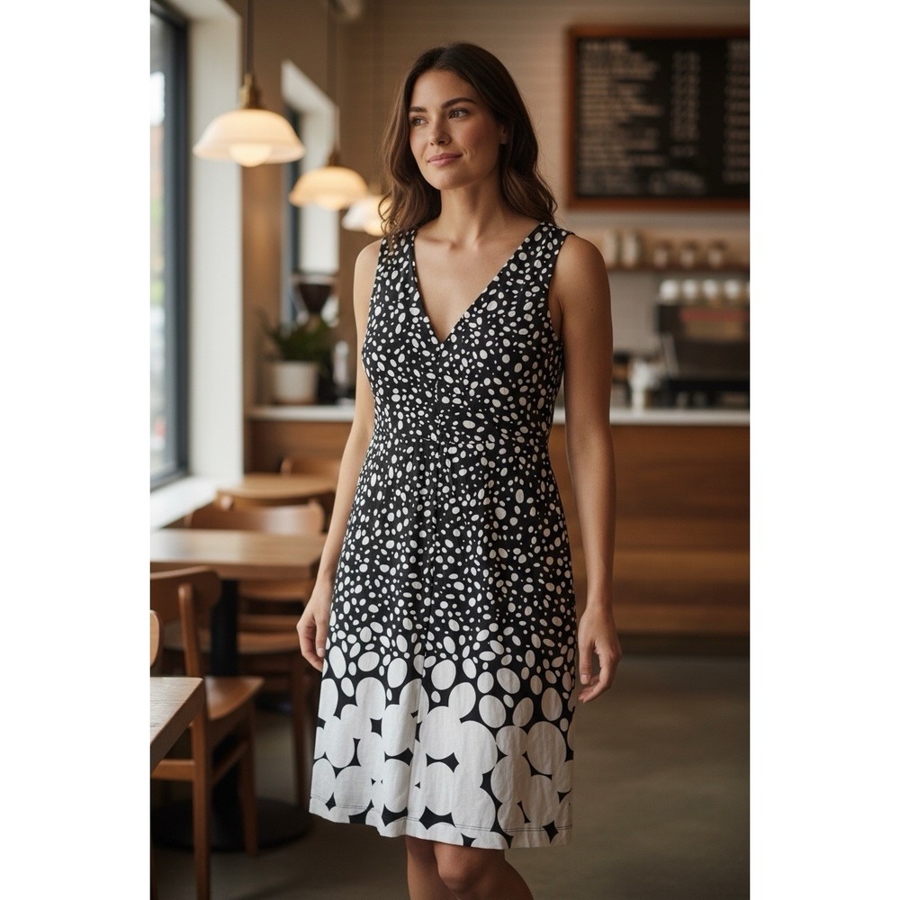 Bisou Bisou Women's Sleeveless Dress Black White V Neck Size 8